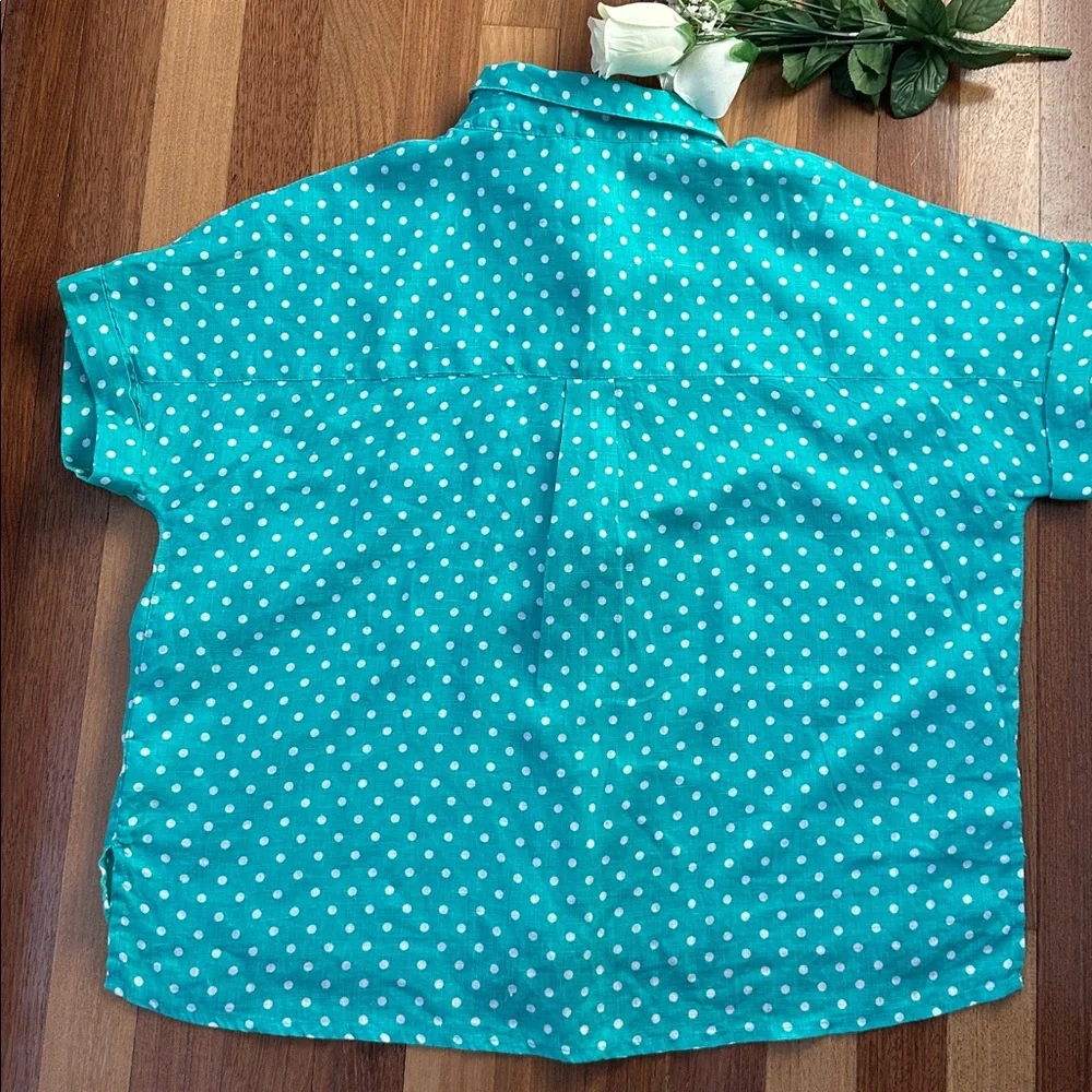 RACHEL Rachel Roy Turquoise Polka Dot Linen Shirt